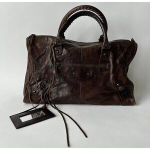 BALENCIAGA WORK CITY TRAVEL BROWN LARGE LEATHER BAG